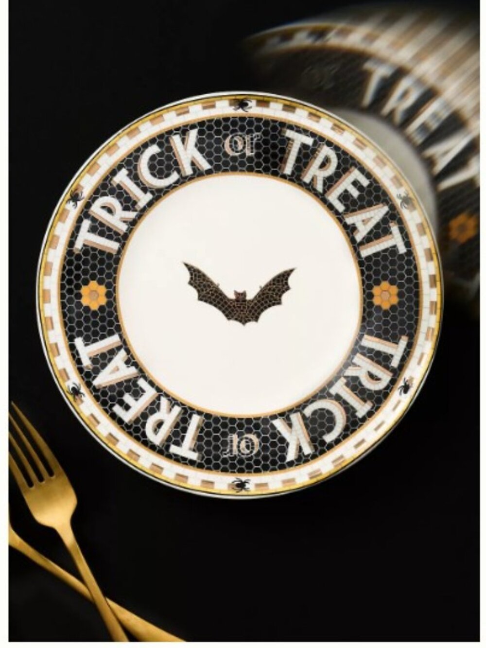 Anthropologie Bistro Tile Stoneware Dessert Plate: Halloween Edition - Bat - NWT